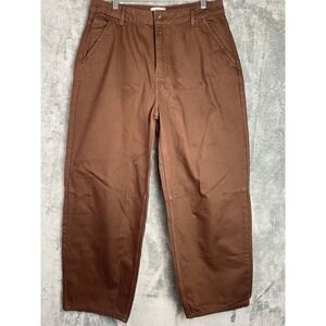 P & Co Grace Barrel Leg Jean Womens UK 16 /US 12 Brown Back Cinch Western Stitch